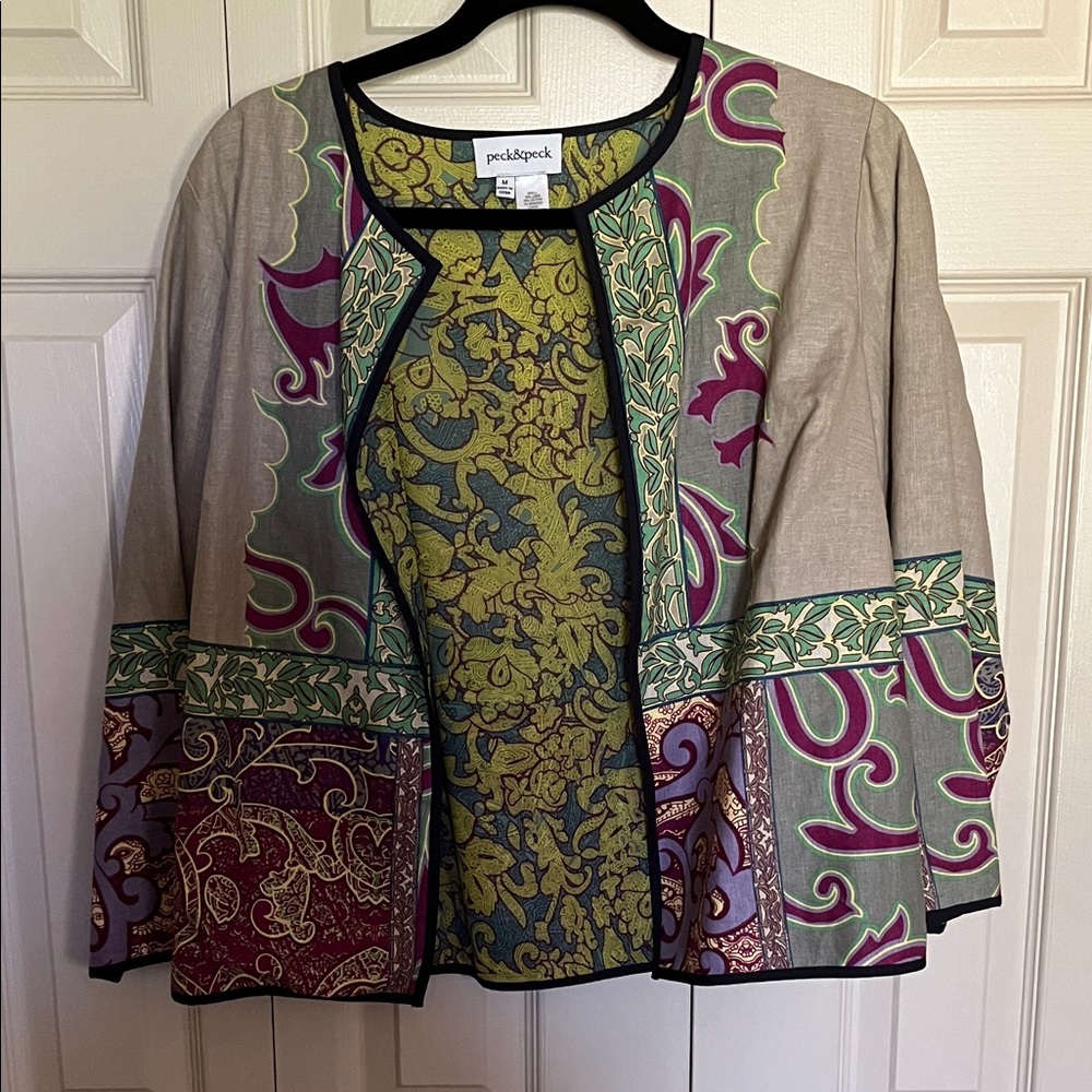 Peck & Peck Beige Jacket with Green, Purple & Gold Accents